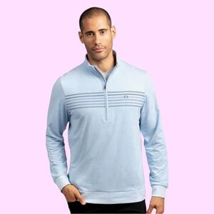 Travis Mathew 2 Drink Minimum Mens Golf 1/2 Zip Long Sleeve Blue Grey Sz…
